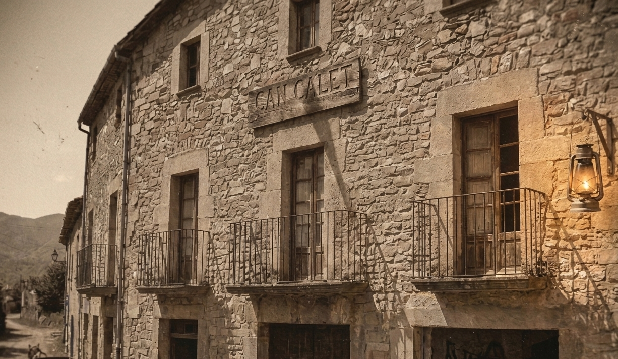 Detall arquitectònic de la masia: pedra i fusta envellida